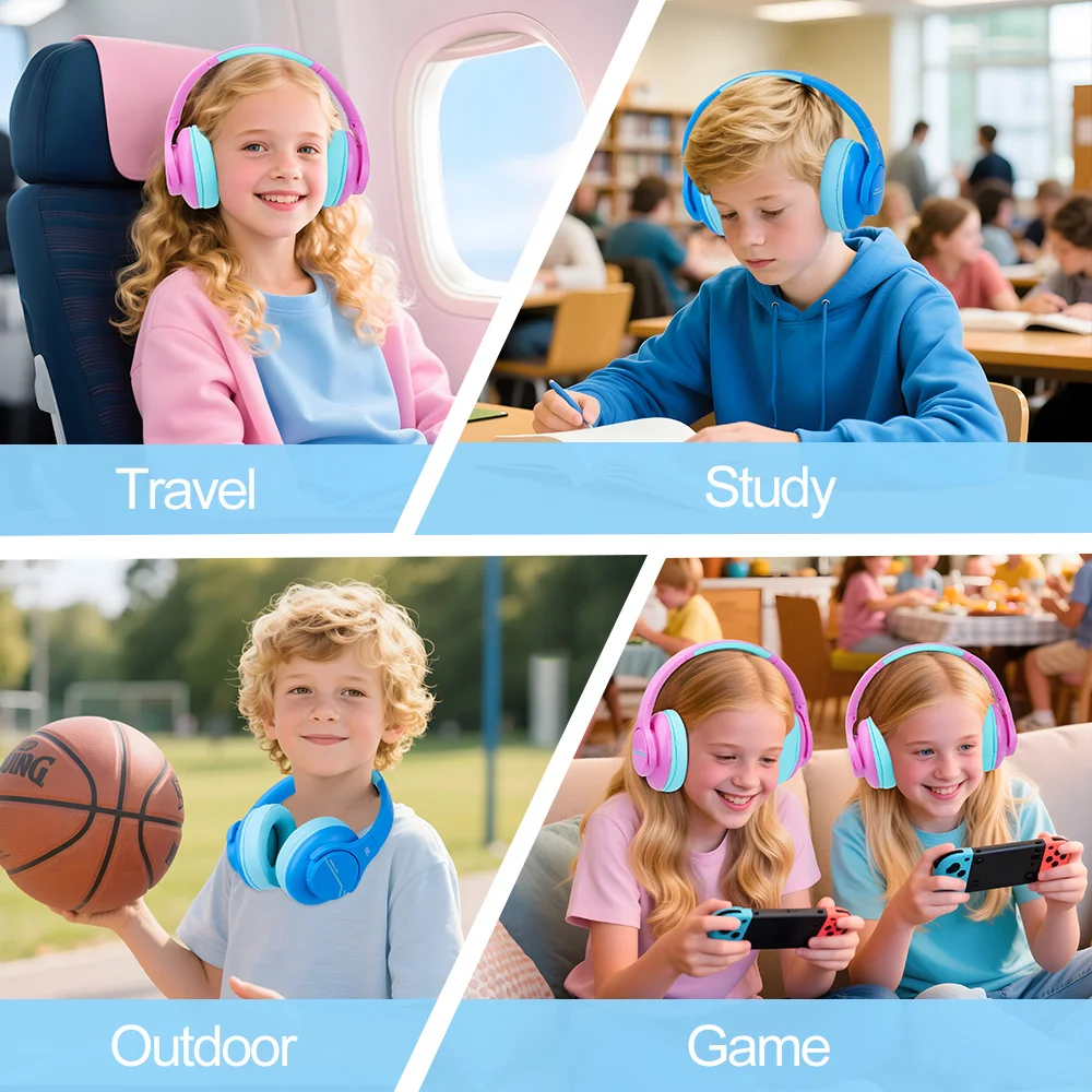 ANC Kids Wireless Headphones Noise Cancelling Bluetooth Earphones For School Travel Soundproof Headset Kids Protection Hearing