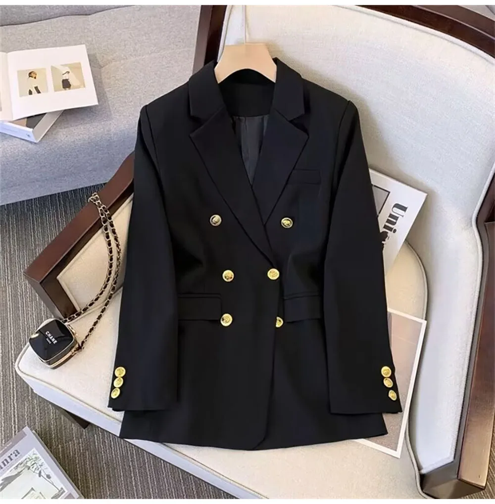 Fashion Blazer Women 2024 Spring Casual Long Sleeve New In Outerwears Slim Black Double Blazers Feminino Jackets Streewear