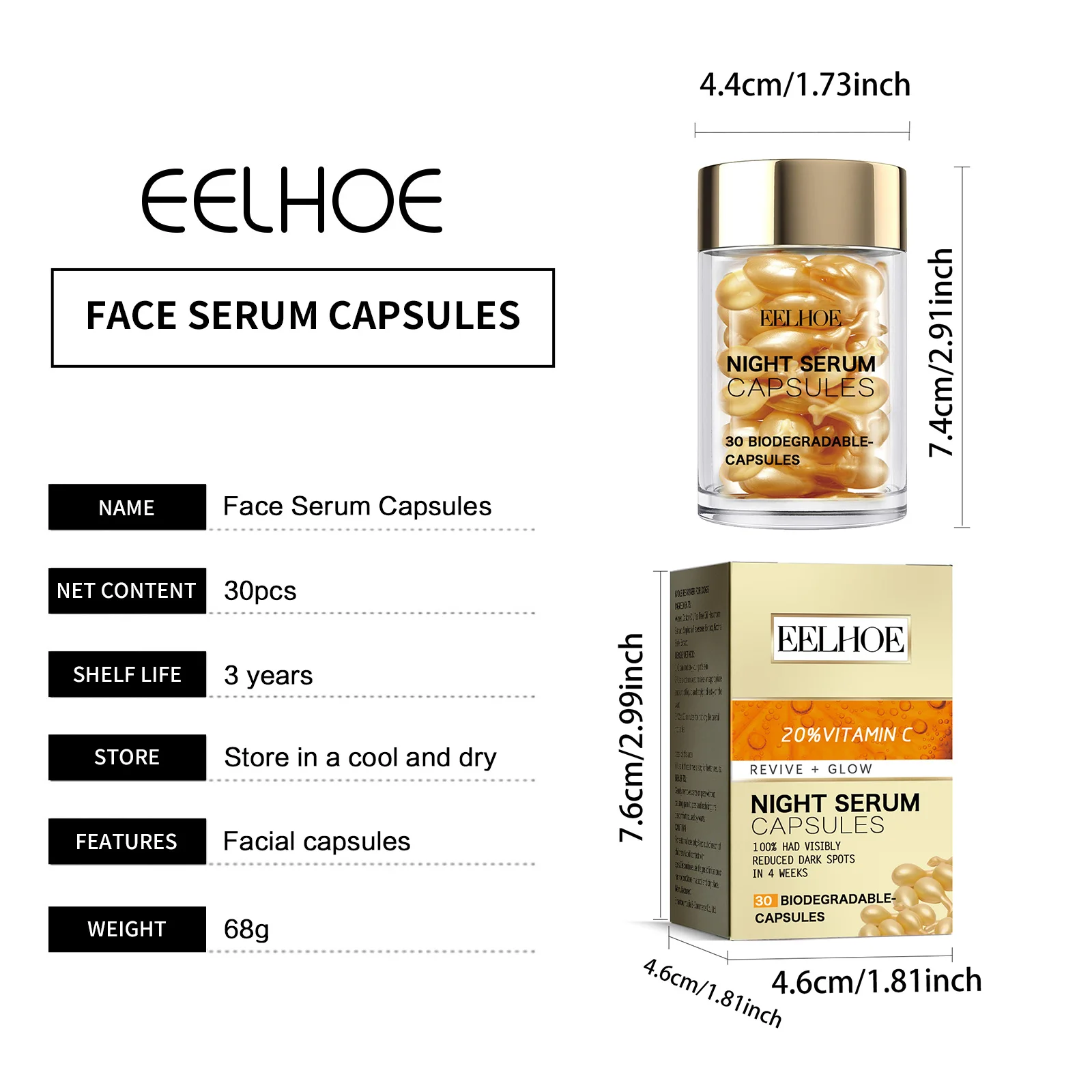 Vitamin C Facial Capsule Serum Moisturizing Anti Aging Wrinkle Removal Dark Spots Repair Acne Skin Rejuvenation Essence Capsules