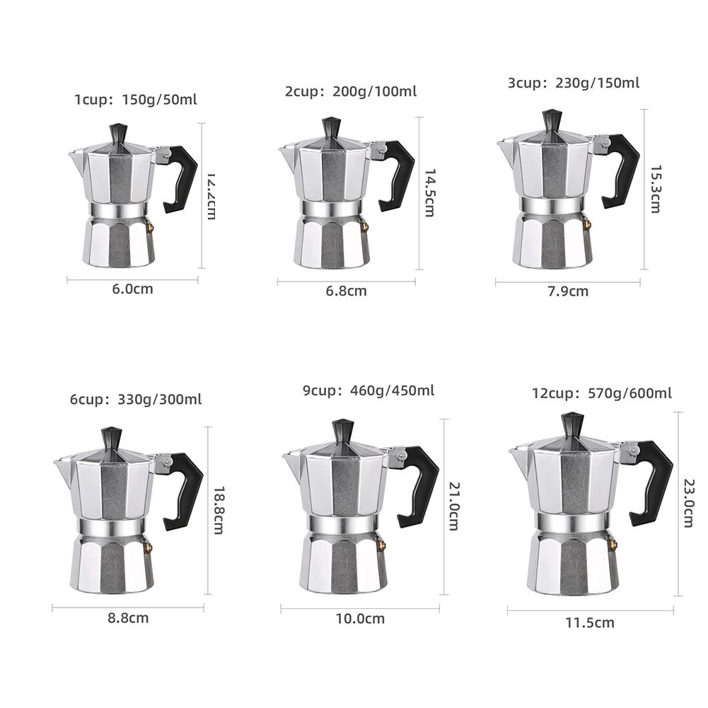 Octagonal Moka Pot Aluminum/Stainless Steel Stovetop Espressos Maker Multi-Purpose Coffee Pots for Outdoor Home Kitchen Office