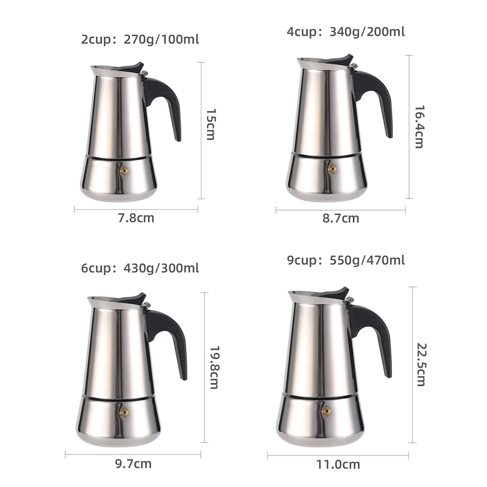 Octagonal Moka Pot Aluminum/Stainless Steel Stovetop Espressos Maker Multi-Purpose Coffee Pots for Outdoor Home Kitchen Office