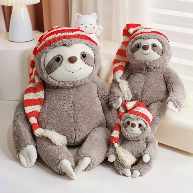 4 Sizes Adorable Christmas Sloth Wearing Santa Hat Plush Toys Soft Cartoon Huggable Sloth Doll Kawaii Decor For Home/Party