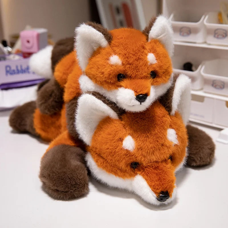 30-60cm New Kawaii Fox Plush Toys Cartoon Stuffed Animal Lovely Soft Cuddly Baby Plushie Doll Lie Prone Toy for Girls Gift Decor