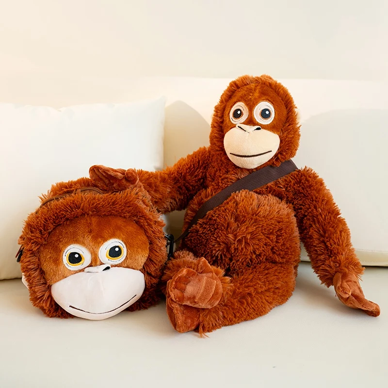 60cm Cute Orangutan Plush Toy Lifelike Stuffed Animals Cartoon Monkey Gorilla Soft Doll Bag Birthday Gift Room Decor