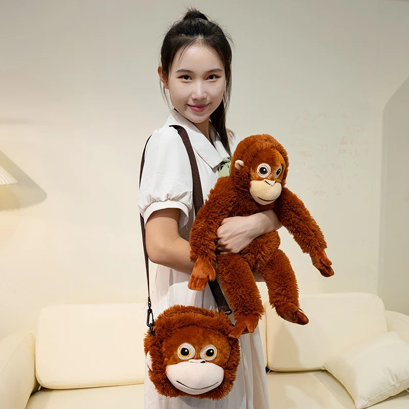 60cm Cute Orangutan Plush Toy Lifelike Stuffed Animals Cartoon Monkey Gorilla Soft Doll Bag Birthday Gift Room Decor