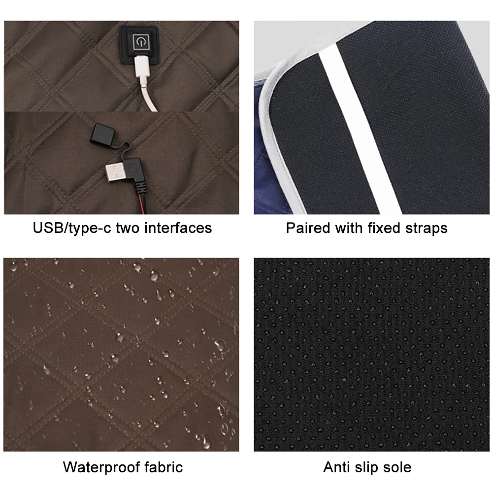 4 Heated Areas Camping Chair Heated Mat Outdoor Travel USB Electric Blanket 3 Adjustable Temperature Heater Warmer Cushion