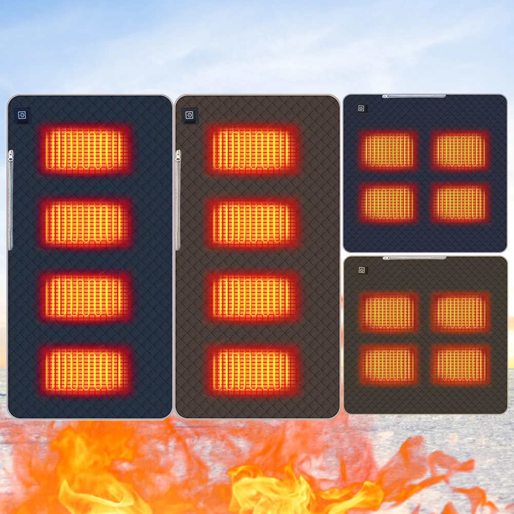 4 Heated Areas Camping Chair Heated Mat Outdoor Travel USB Electric Blanket 3 Adjustable Temperature Heater Warmer Cushion