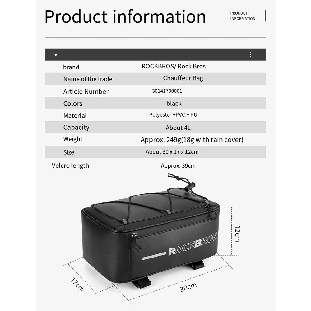 Bicycle Saddlebags Bag with Rain Cover Bike Bag 8L Large Capacity Electric Bicycles Rack Storage Box Bicycle Trunk Bag Waterproo