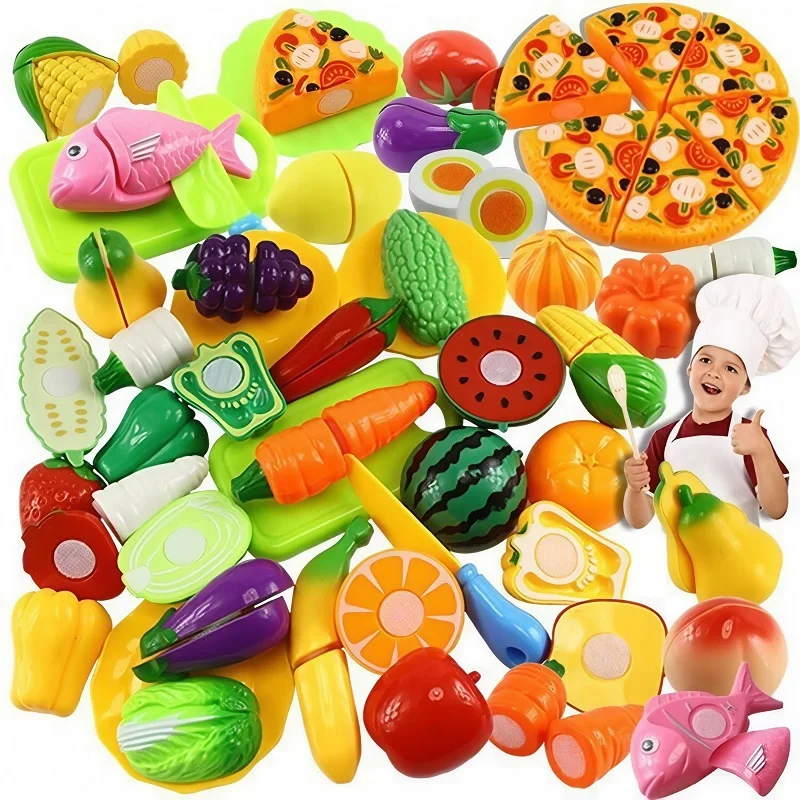 Children Pretend Toy Fruits Cutting Simulate Kitchen Toys Set Pizza Vegetable Fruit Cutting Toy Kitchen Accessories Gift or Kids
