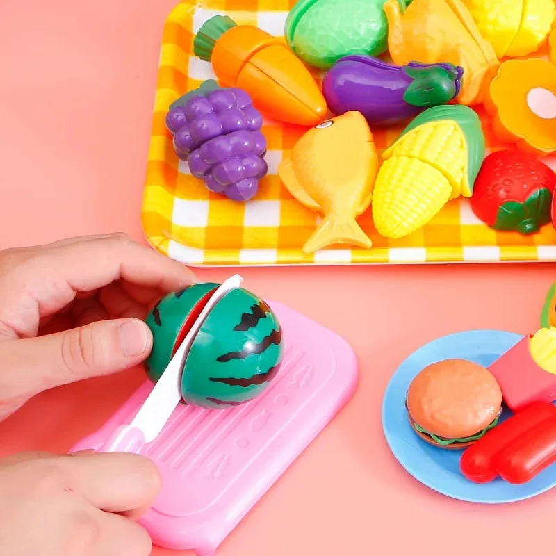 Children Pretend Toy Fruits Cutting Simulate Kitchen Toys Set Pizza Vegetable Fruit Cutting Toy Kitchen Accessories Gift or Kids
