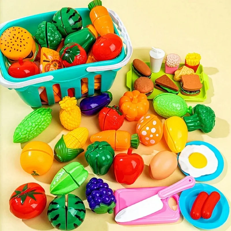 Children Pretend Toy Fruits Cutting Simulate Kitchen Toys Set Pizza Vegetable Fruit Cutting Toy Kitchen Accessories Gift or Kids