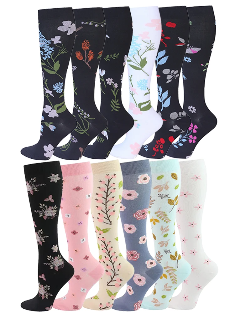 HYSAIXIA brand Vein Elastic Cycling Sports Compression Socks Jumping Rope Compress Stockings Men Women Pressure Grass Patterns