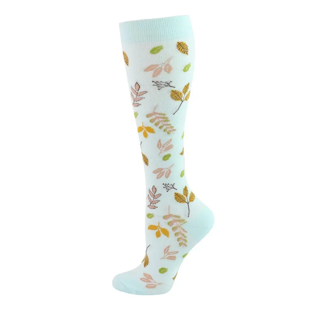 HYSAIXIA brand Vein Elastic Cycling Sports Compression Socks Jumping Rope Compress Stockings Men Women Pressure Grass Patterns