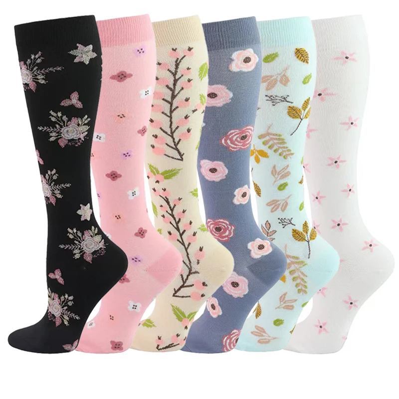 HYSAIXIA brand Vein Elastic Cycling Sports Compression Socks Jumping Rope Compress Stockings Men Women Pressure Grass Patterns
