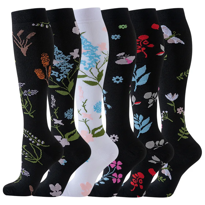 HYSAIXIA brand Vein Elastic Cycling Sports Compression Socks Jumping Rope Compress Stockings Men Women Pressure Grass Patterns