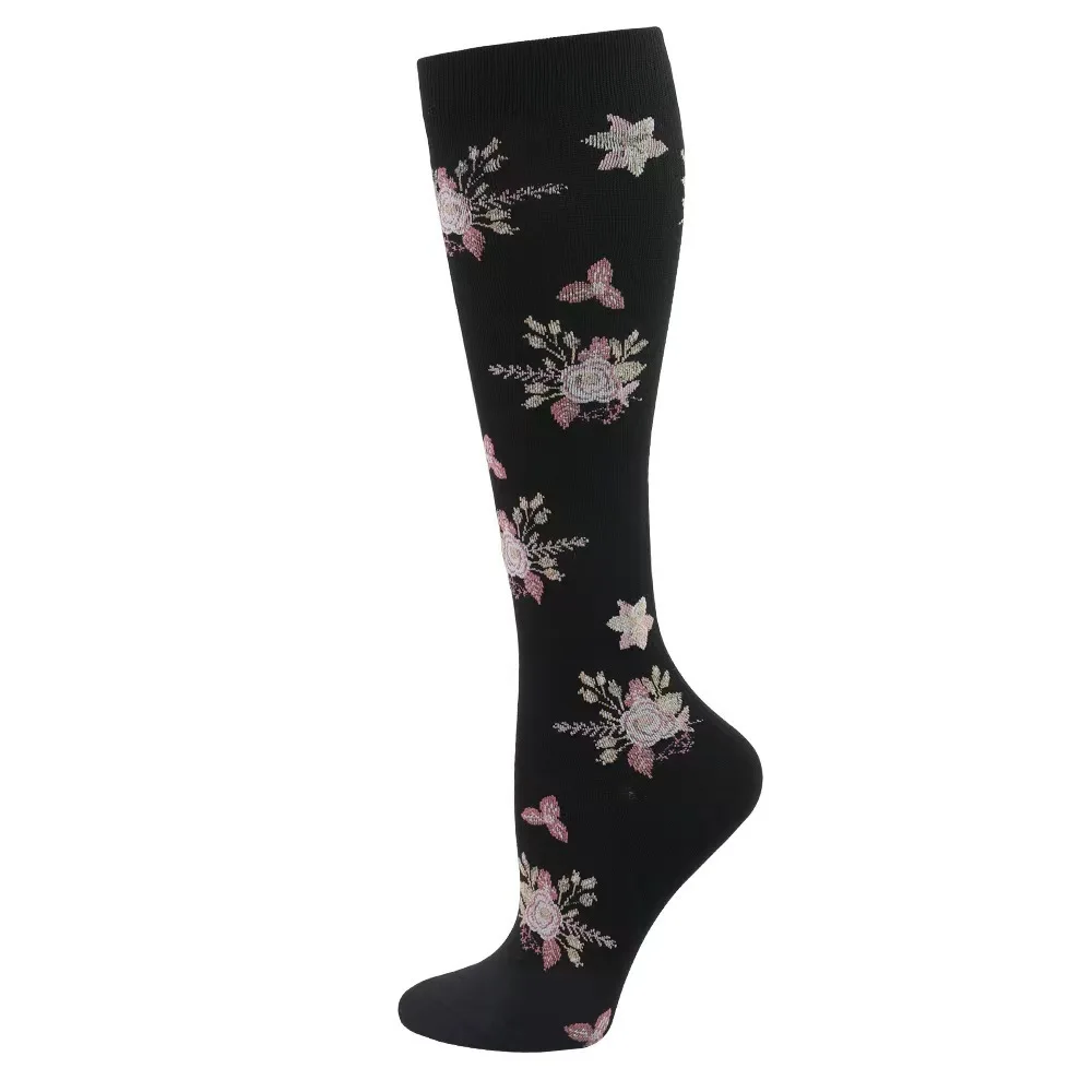 HYSAIXIA brand Vein Elastic Cycling Sports Compression Socks Jumping Rope Compress Stockings Men Women Pressure Grass Patterns