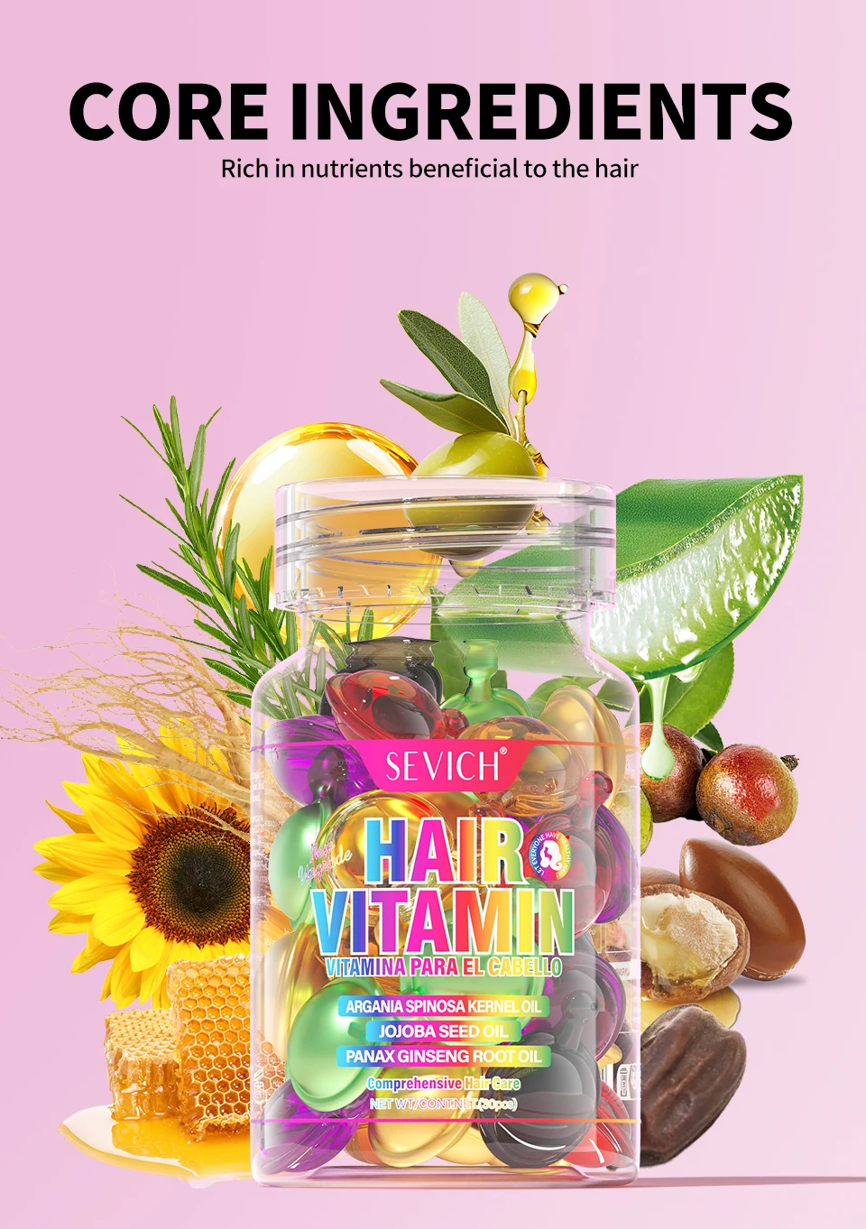 SEVICH Hair Vitamin Capsule Hair Treatment Oil Repair Damaged Hair Care Serum Nourishing Keratin Complex Oil Hair Care Capsule