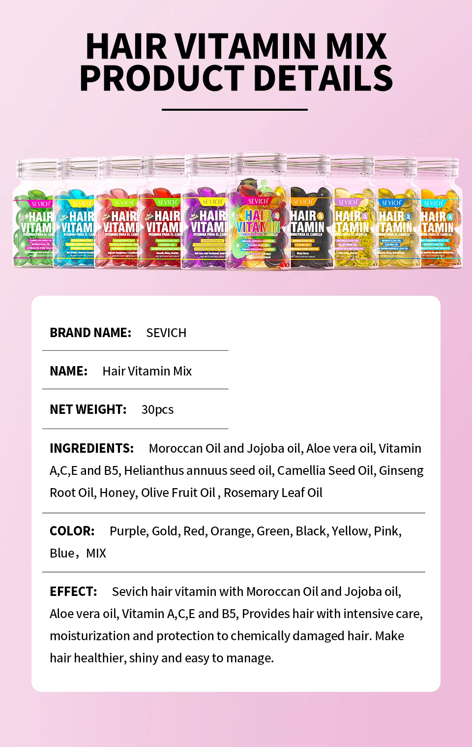 SEVICH Hair Vitamin Capsule Hair Treatment Oil Repair Damaged Hair Care Serum Nourishing Keratin Complex Oil Hair Care Capsule