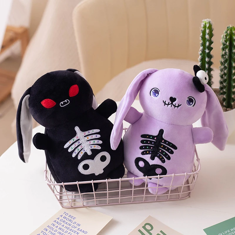 Halloween Spooky Bunny Plush Toy Funny Horror Series Stuffed Rabbit Doll with Patches & Button Eyes Creepy Cute Plushie