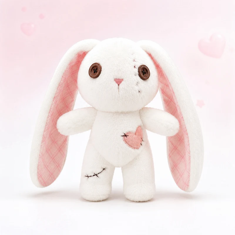 Halloween Spooky Bunny Plush Toy Funny Horror Series Stuffed Rabbit Doll with Patches & Button Eyes Creepy Cute Plushie