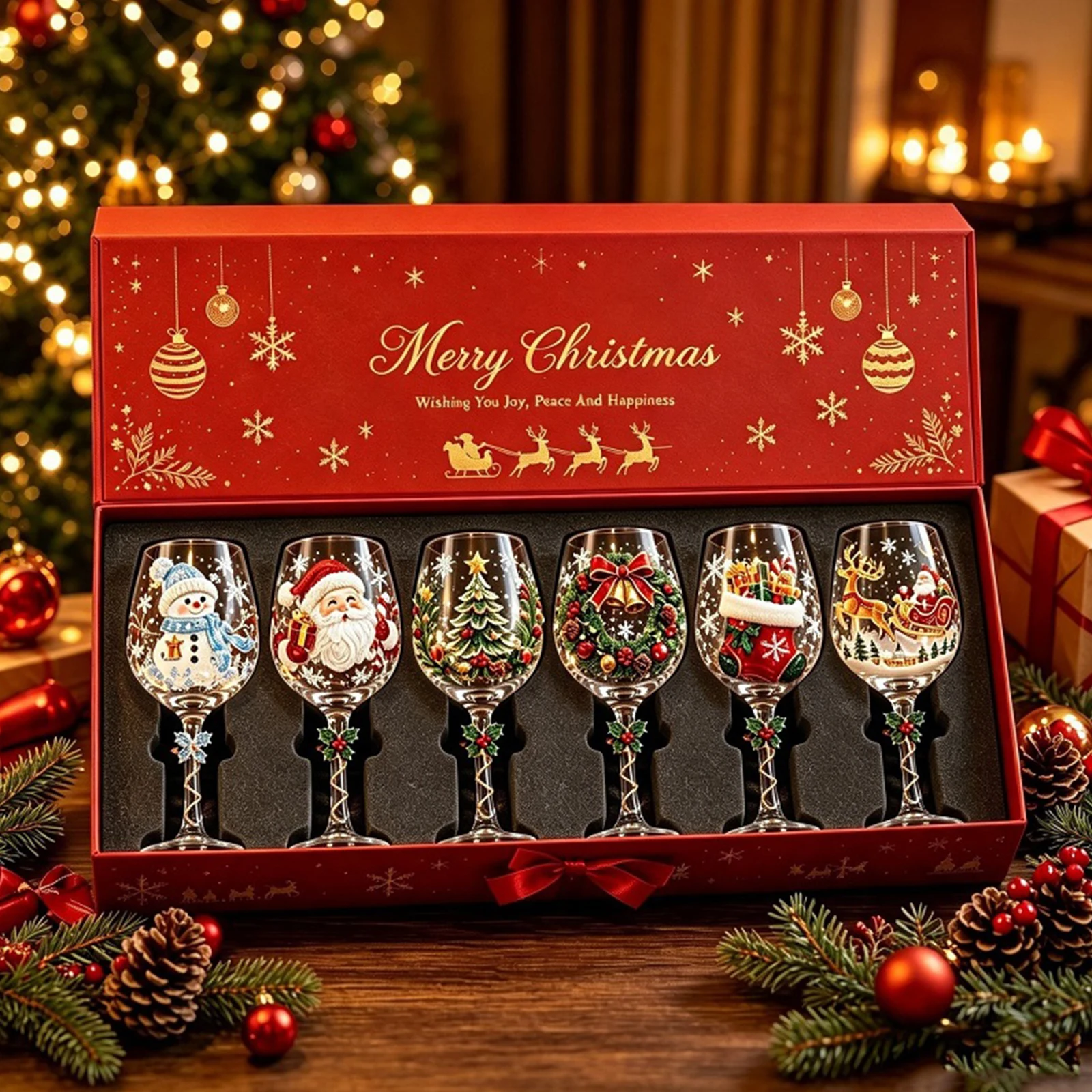 Christmas Collectible Glass Goblet Holiday Wine Stemmed Cup Festive Clear Transparent Party Gift