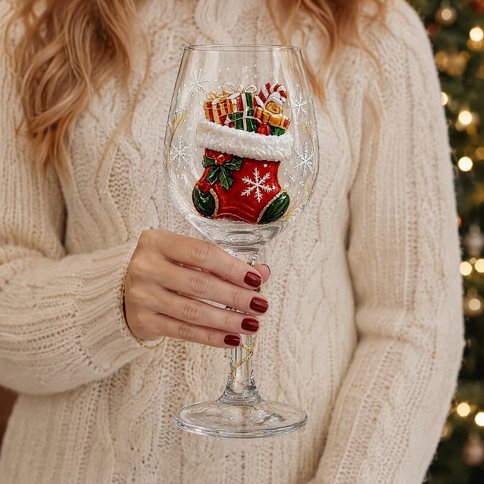 Christmas Collectible Glass Goblet Holiday Wine Stemmed Cup Festive Clear Transparent Party Gift