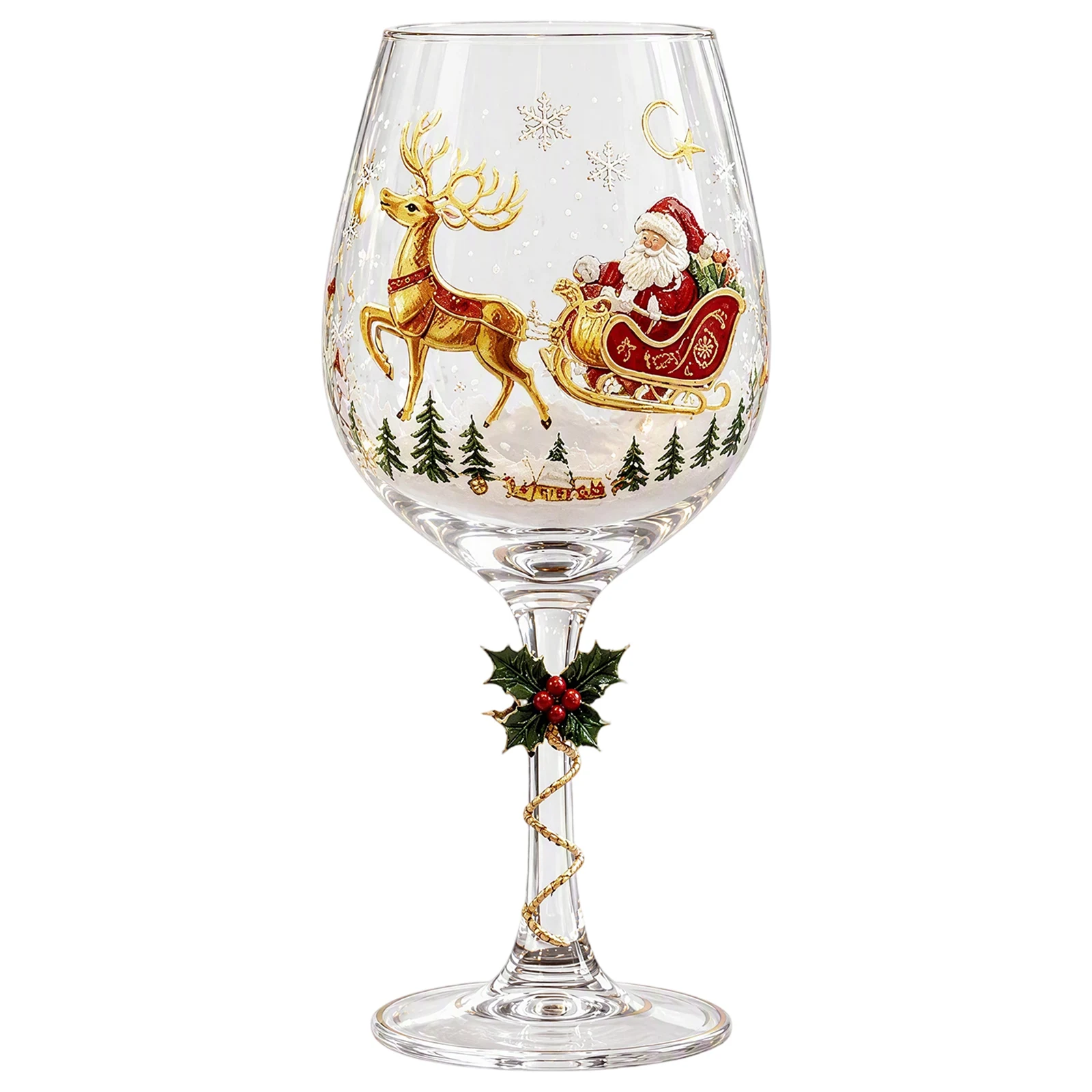 Christmas Collectible Glass Goblet Holiday Wine Stemmed Cup Festive Clear Transparent Party Gift