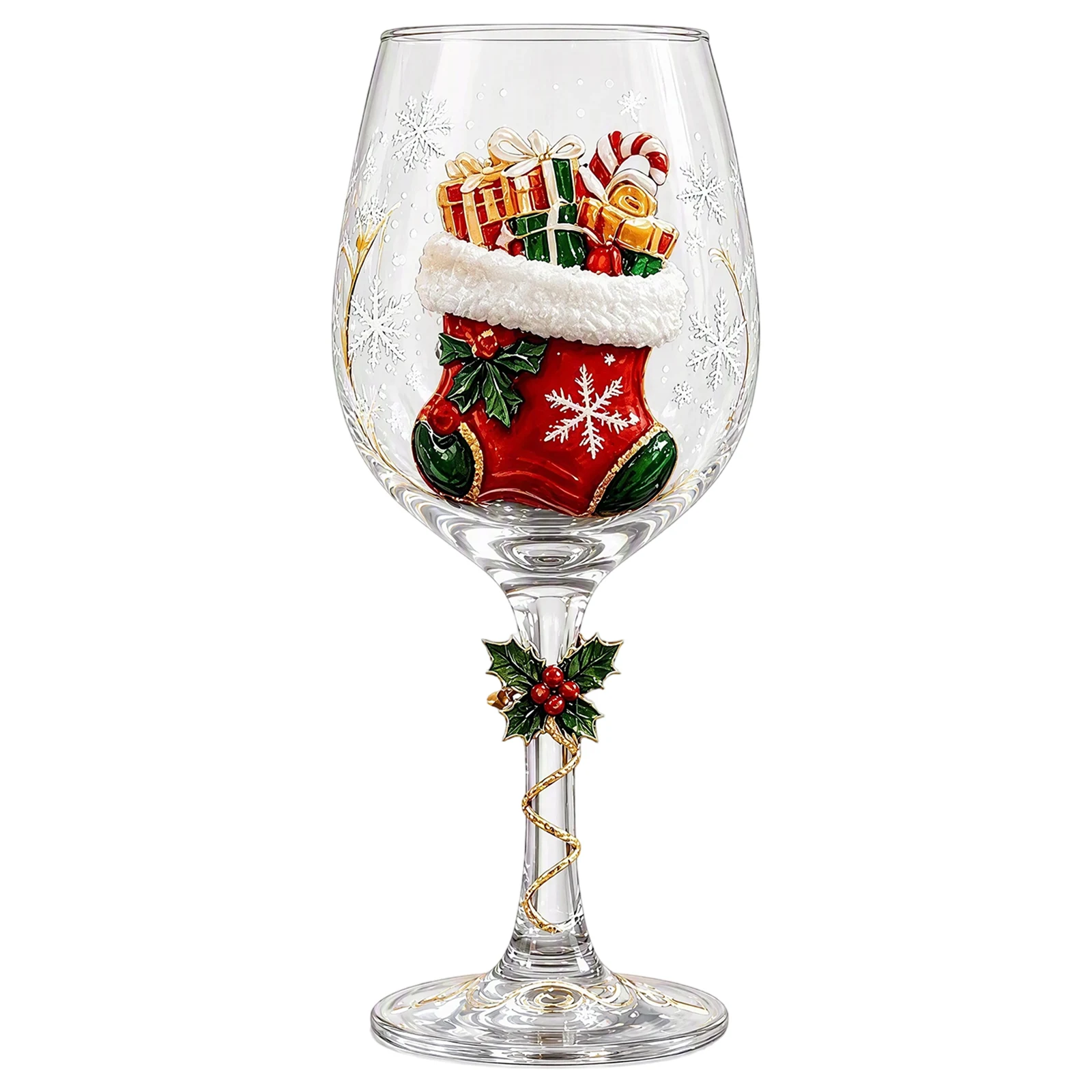 Christmas Collectible Glass Goblet Holiday Wine Stemmed Cup Festive Clear Transparent Party Gift
