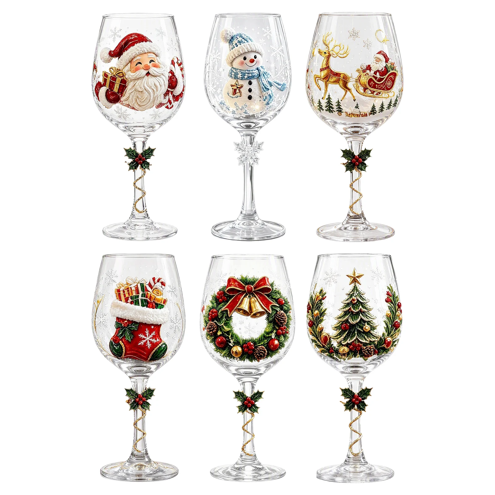 Christmas Collectible Glass Goblet Holiday Wine Stemmed Cup Festive Clear Transparent Party Gift