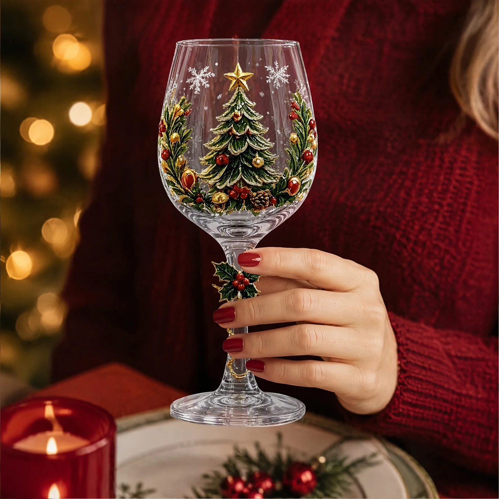 Christmas Collectible Glass Goblet Holiday Wine Stemmed Cup Festive Clear Transparent Party Gift