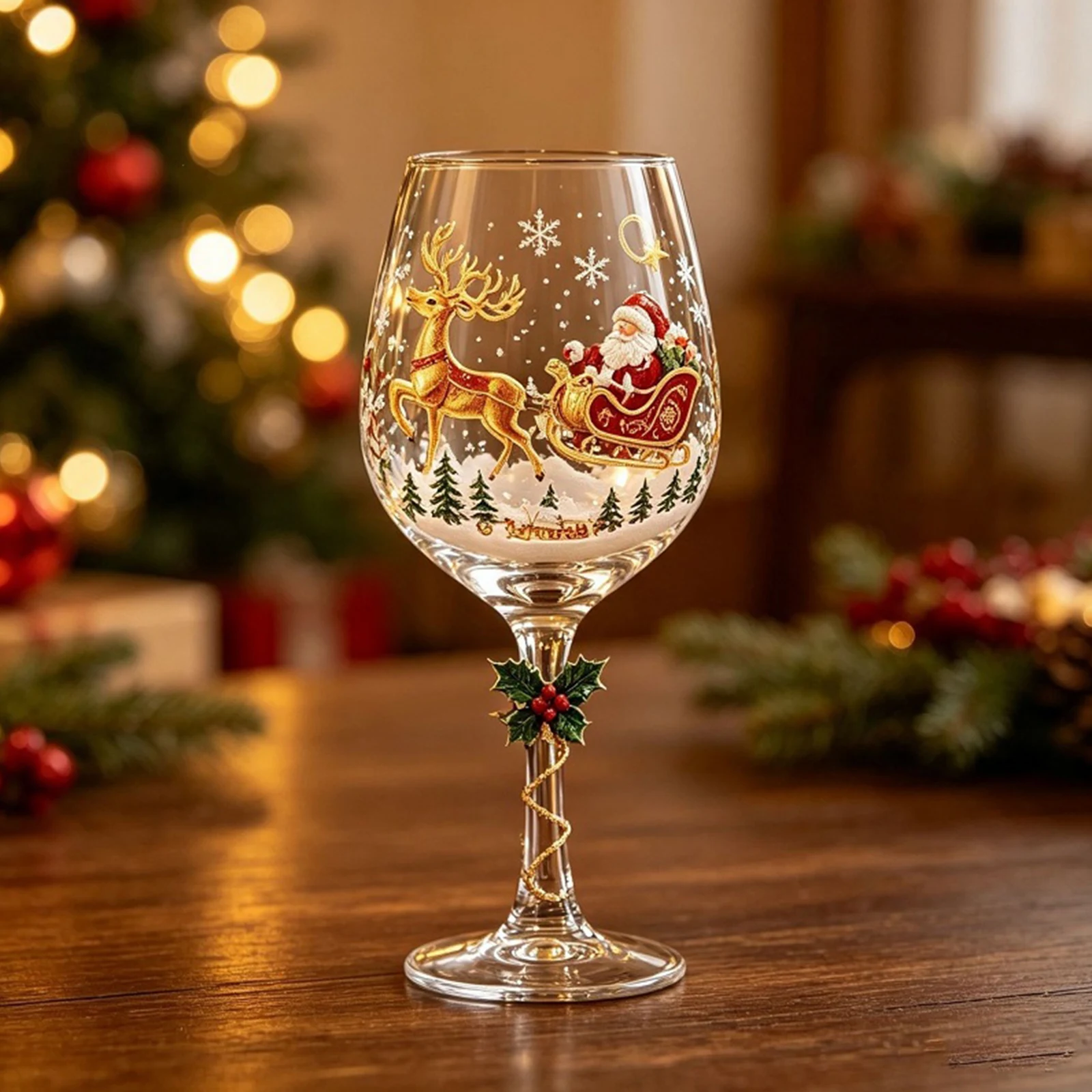 Christmas Collectible Glass Goblet Holiday Wine Stemmed Cup Festive Clear Transparent Party Gift