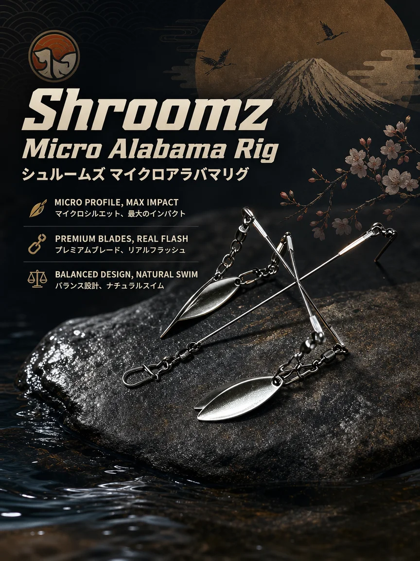 Hopeblaze Shroomz Micro Alabama Rig 5cm 3g Gold Silver Wire Bait Blade Lure for Large/Smallmouth Spotted Bass Finesse Fishing