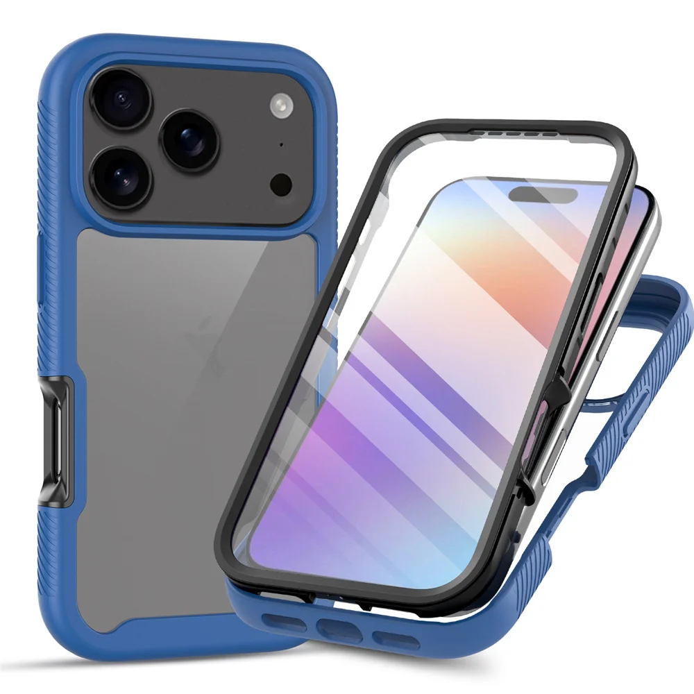 360 Full Body Protection Armor Clear Phone Case For iPhone 17 16 15 14 13 18 Pro Max Air 16e Plus Front Screen Shockproof Cover