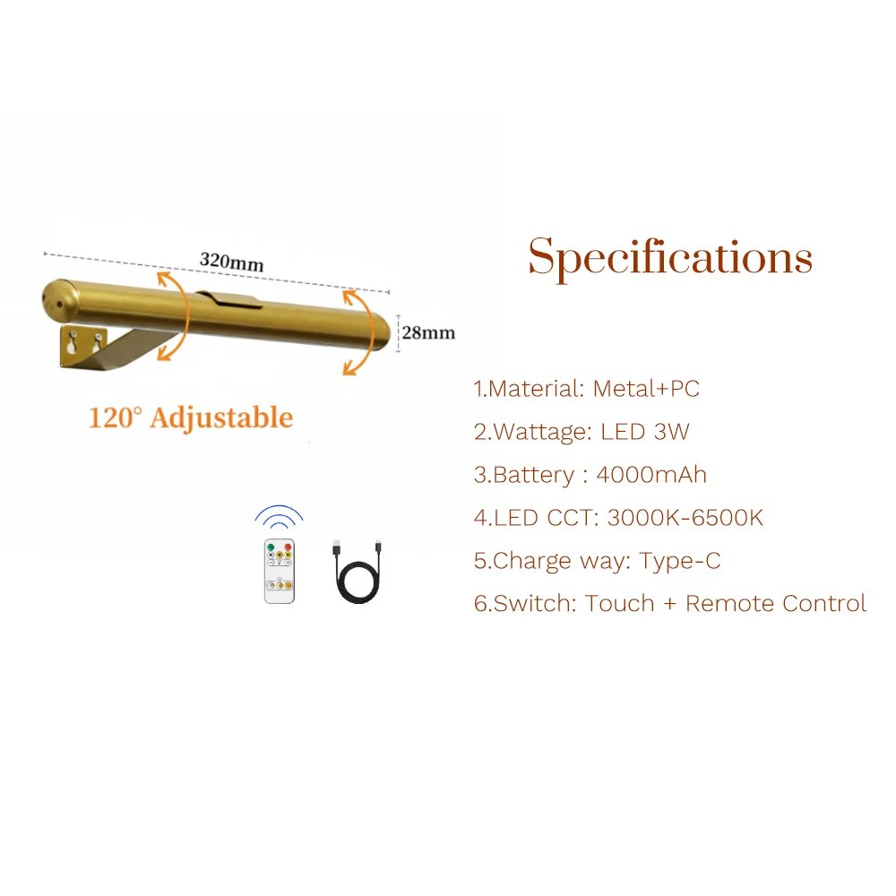 4000mAh Painting Picture Light Portrait With Remote Living Room Wireless Wall Lamp Art Display Rechargeable Battery Operated