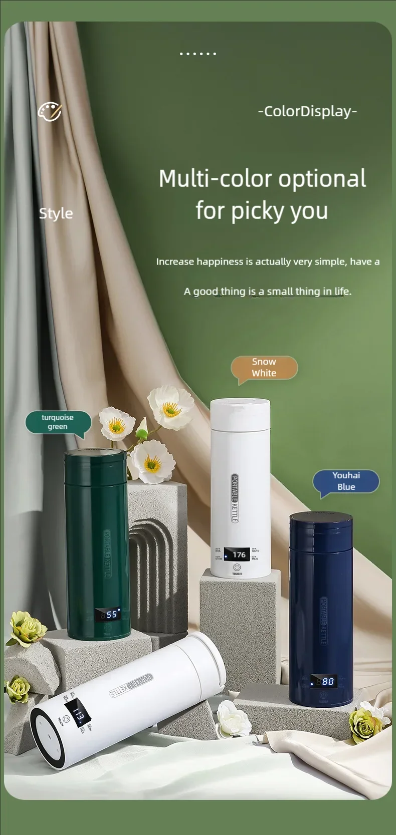 JFBONIN Electric Kettles Portable Tea Coffee Kettle Travel Boil Water Thermal Cup Anti-Scald Water Bottle English Menu