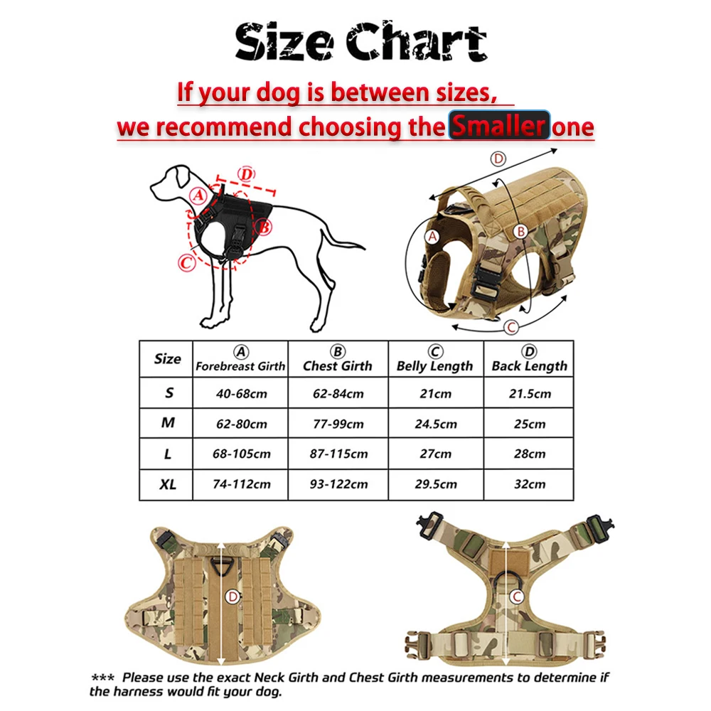 Military Large Dogs Harness Leash Molle Pouches Pet Golden Retriever Training Vest Tactical Harnesses For Dog Accessories
