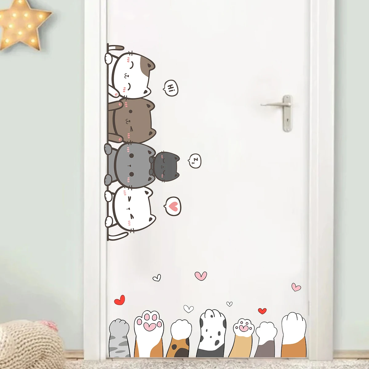 1Pc Cartoon Cute Cat Claw for Kids Room Door Wall Decals Bedroom Decoration Baby Nursery Home Decor Background
