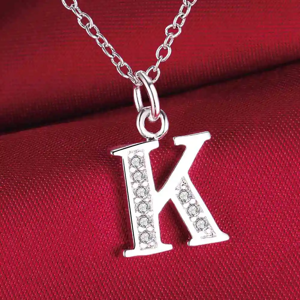 26 Letters 925 Sterling Silver Necklace Pendant Zircon for Women Exquisite Student Girlfriend Jewelry Accessories Wedding Gift