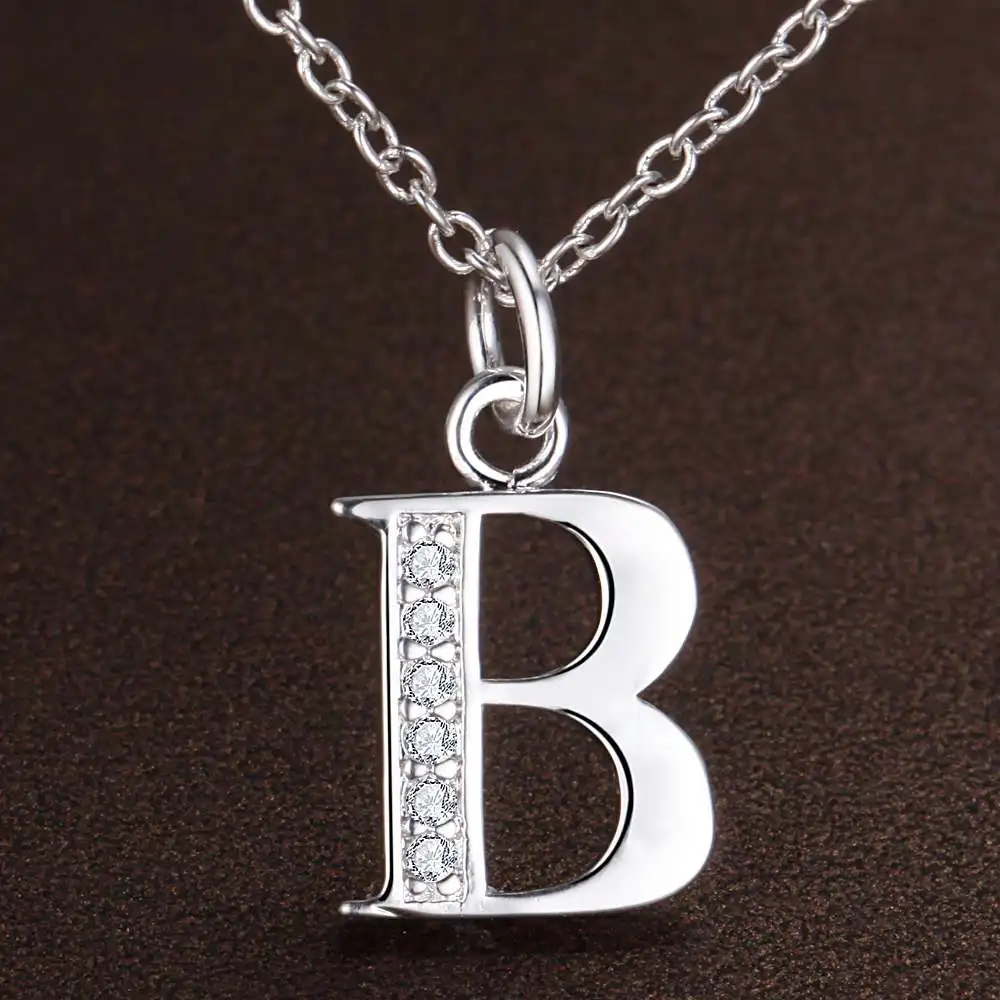 26 Letters 925 Sterling Silver Necklace Pendant Zircon for Women Exquisite Student Girlfriend Jewelry Accessories Wedding Gift