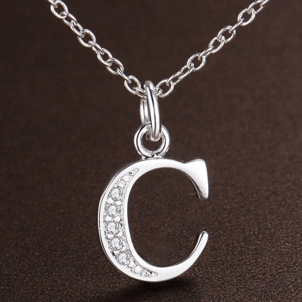 26 Letters 925 Sterling Silver Necklace Pendant Zircon for Women Exquisite Student Girlfriend Jewelry Accessories Wedding Gift