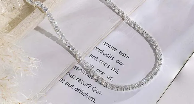Tennis Bracelet Necklace Women 14K Gold/Silver Plated Rhinestone Choker Necklace Dainty Cubic Zirconia Cut Faux Diamond Chain