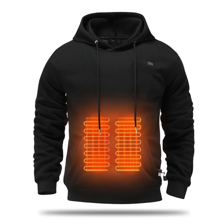 Mens USB Heated Jacket Winter Electric Heating Sweatshirt with Hood Warm Rechargeable Thermal Clothing for Outdoor Sports Skiing
