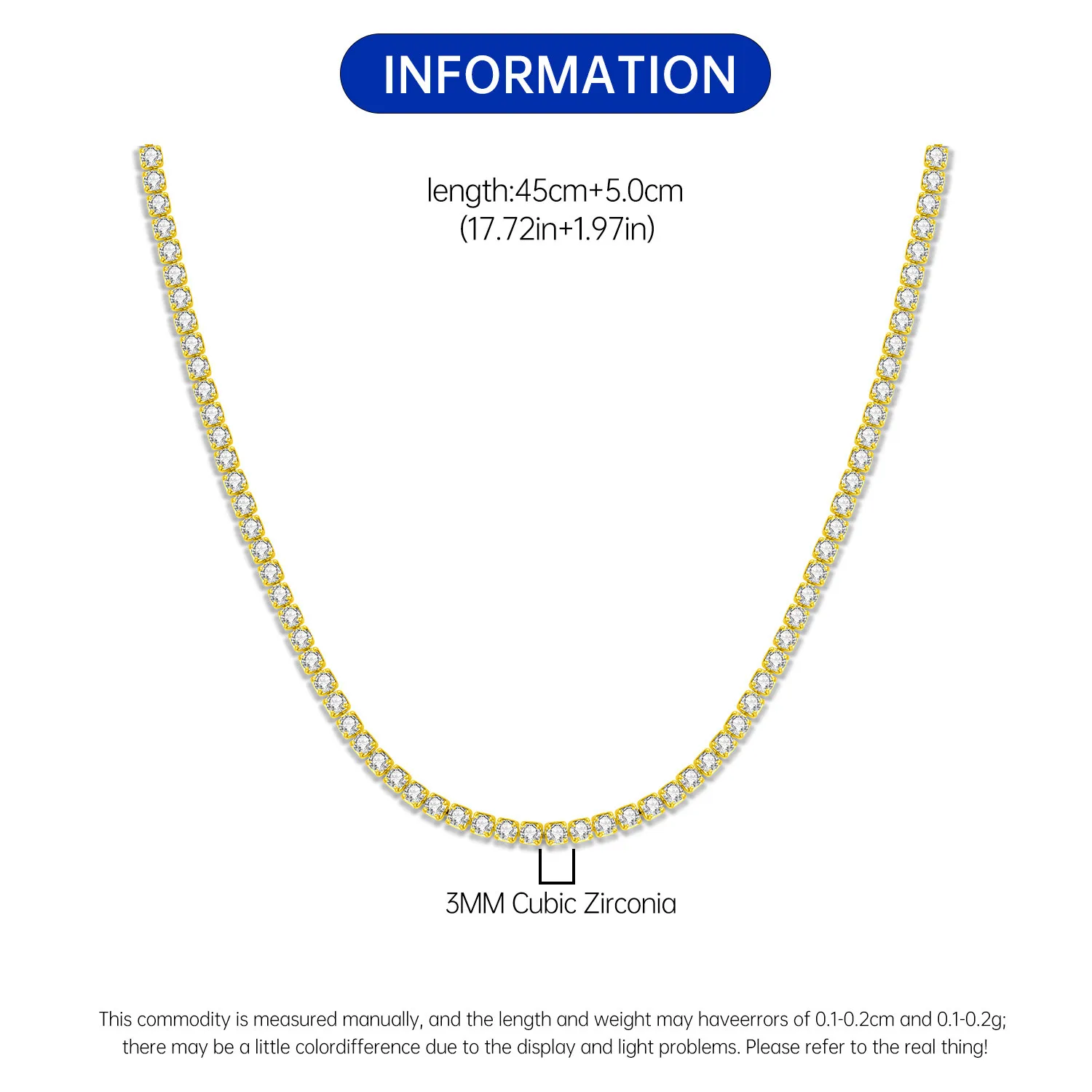 Orstarry S925 Sterling Silver Necklace Tennis Chain Necklace 2mm & 3mm Cubic Zirconia for Women Exquisite Jewelry Birthday Gift