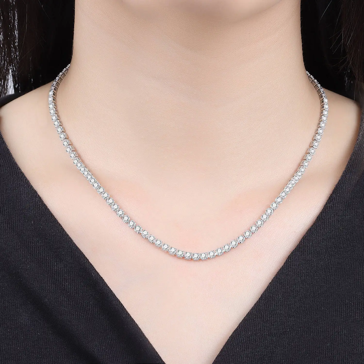Orstarry S925 Sterling Silver Necklace Tennis Chain Necklace 2mm & 3mm Cubic Zirconia for Women Exquisite Jewelry Birthday Gift