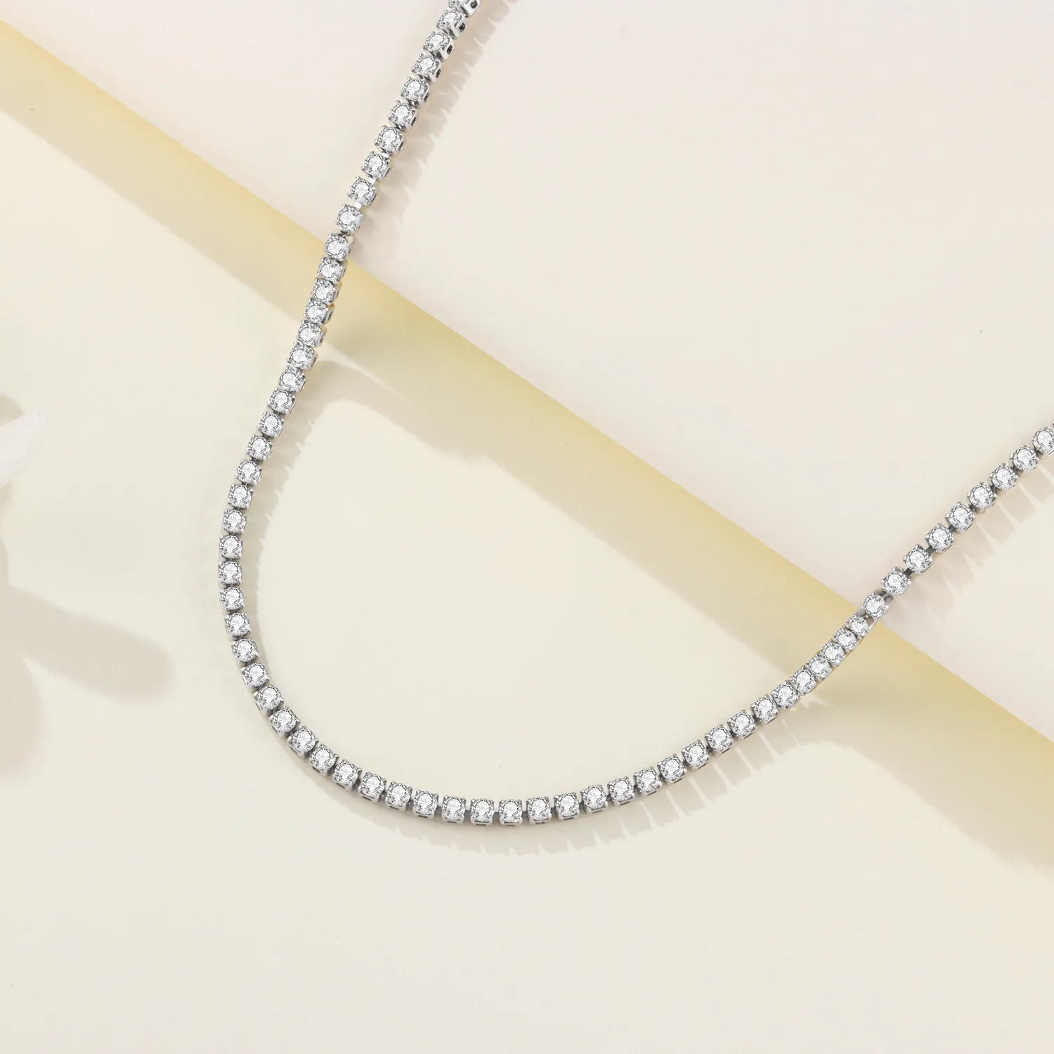 Orstarry S925 Sterling Silver Necklace Tennis Chain Necklace 2mm & 3mm Cubic Zirconia for Women Exquisite Jewelry Birthday Gift