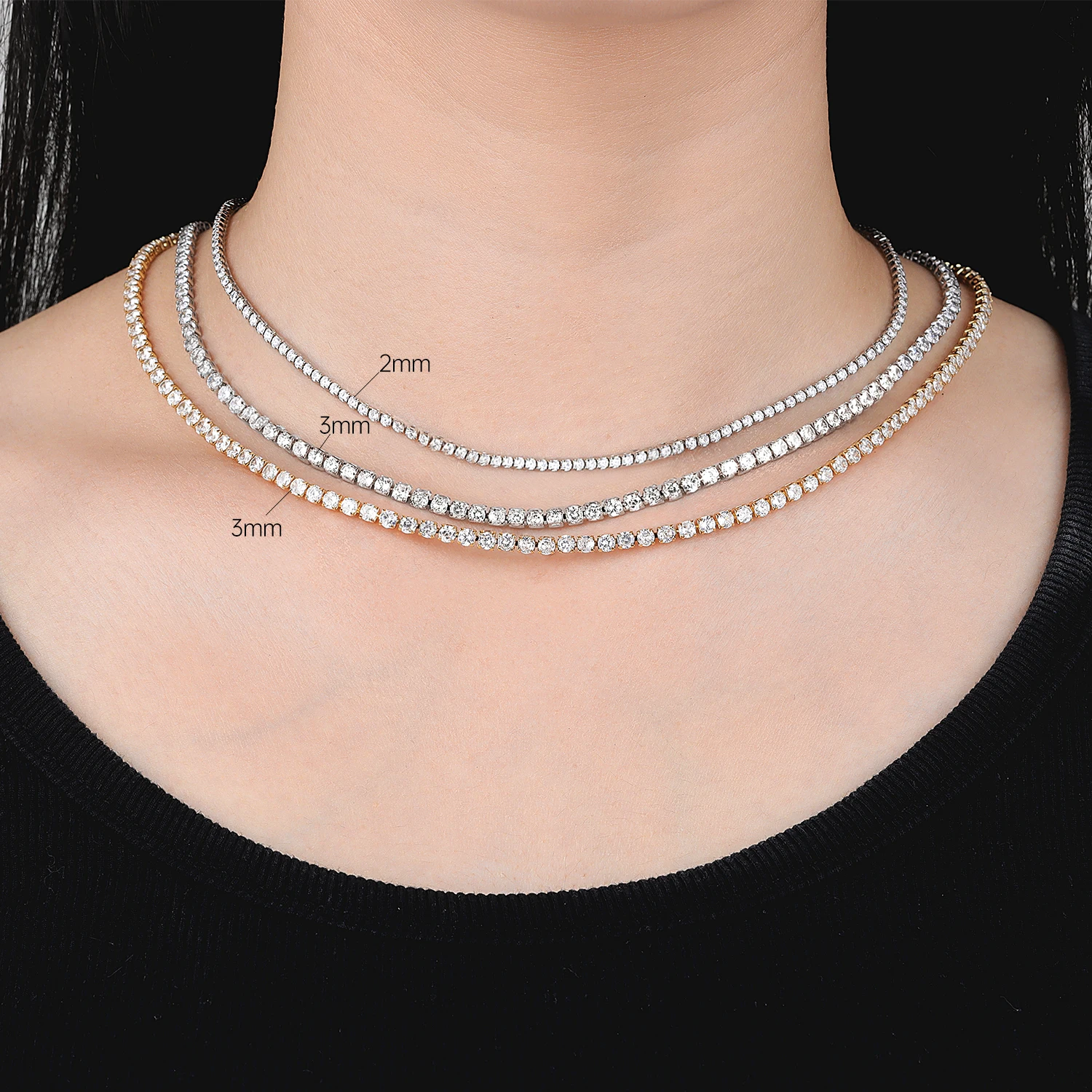 Orstarry S925 Sterling Silver Necklace Tennis Chain Necklace 2mm & 3mm Cubic Zirconia for Women Exquisite Jewelry Birthday Gift