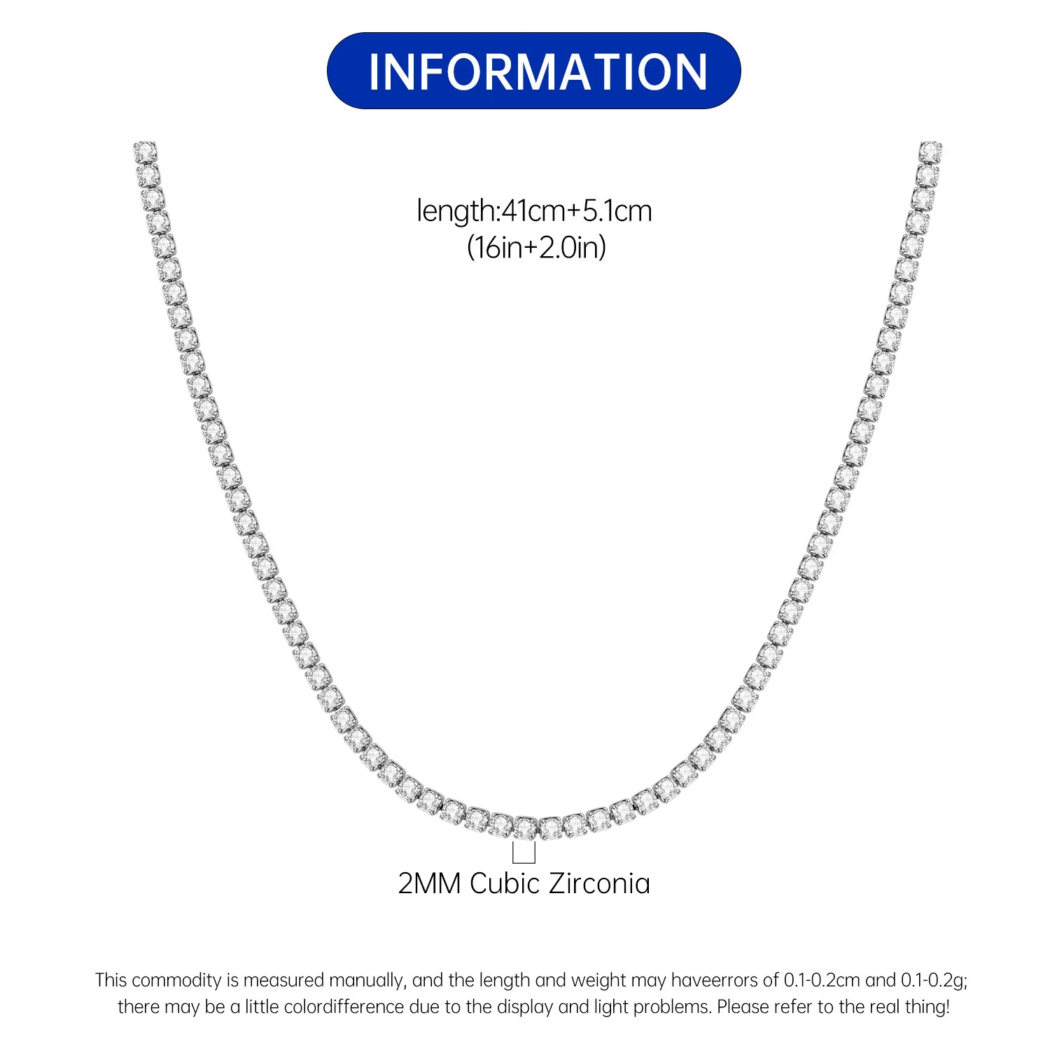 Orstarry S925 Sterling Silver Necklace Tennis Chain Necklace 2mm & 3mm Cubic Zirconia for Women Exquisite Jewelry Birthday Gift