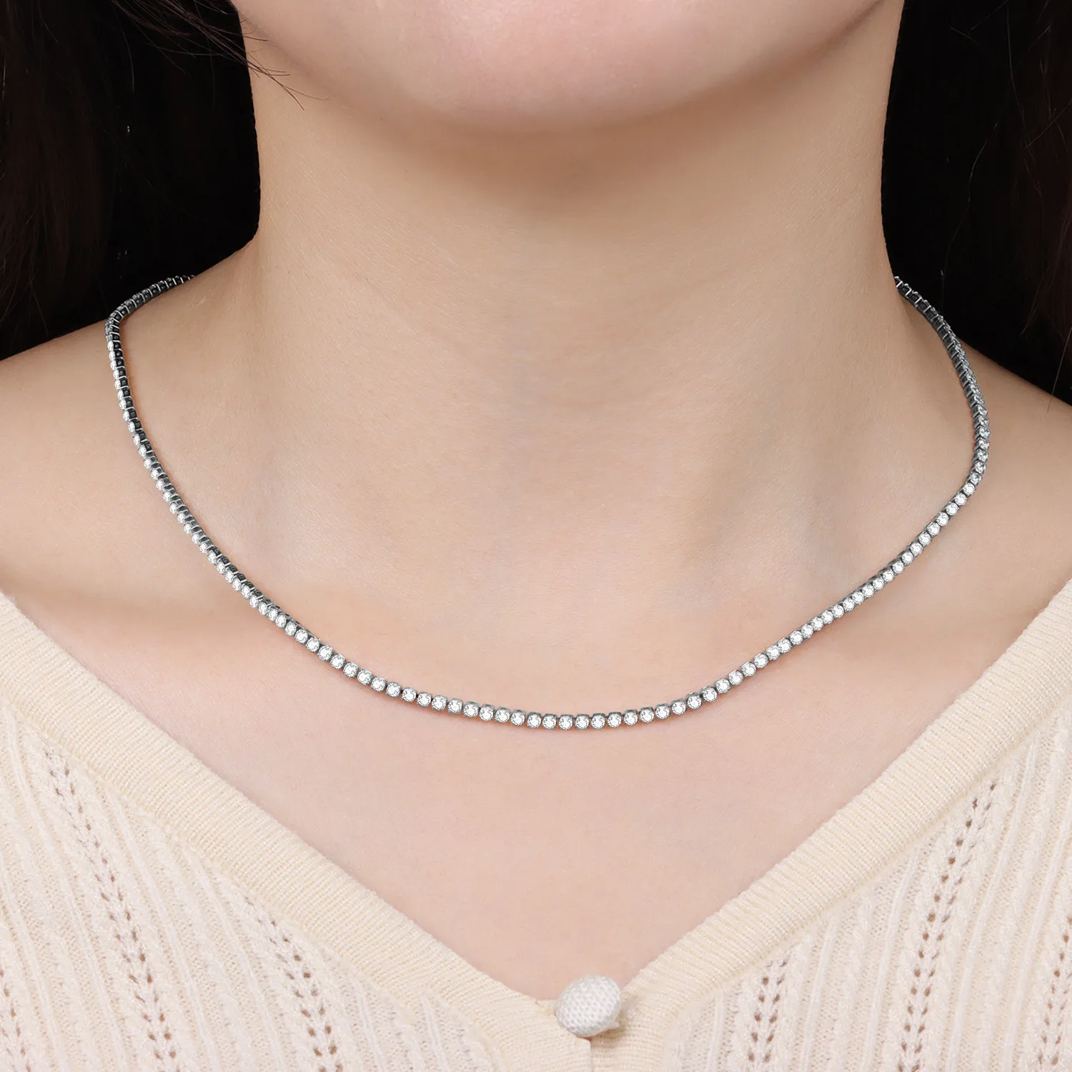 Orstarry S925 Sterling Silver Necklace Tennis Chain Necklace 2mm & 3mm Cubic Zirconia for Women Exquisite Jewelry Birthday Gift