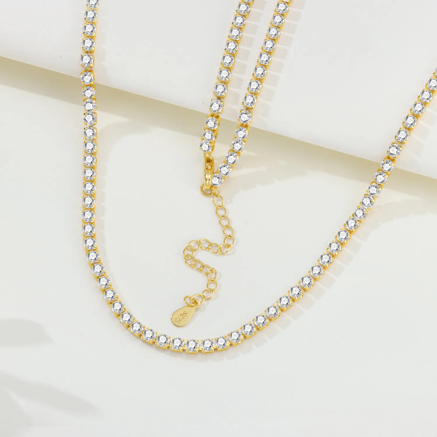 Orstarry S925 Sterling Silver Necklace Tennis Chain Necklace 2mm & 3mm Cubic Zirconia for Women Exquisite Jewelry Birthday Gift