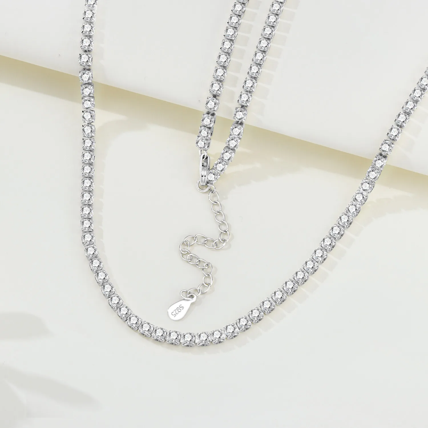 Orstarry S925 Sterling Silver Necklace Tennis Chain Necklace 2mm & 3mm Cubic Zirconia for Women Exquisite Jewelry Birthday Gift